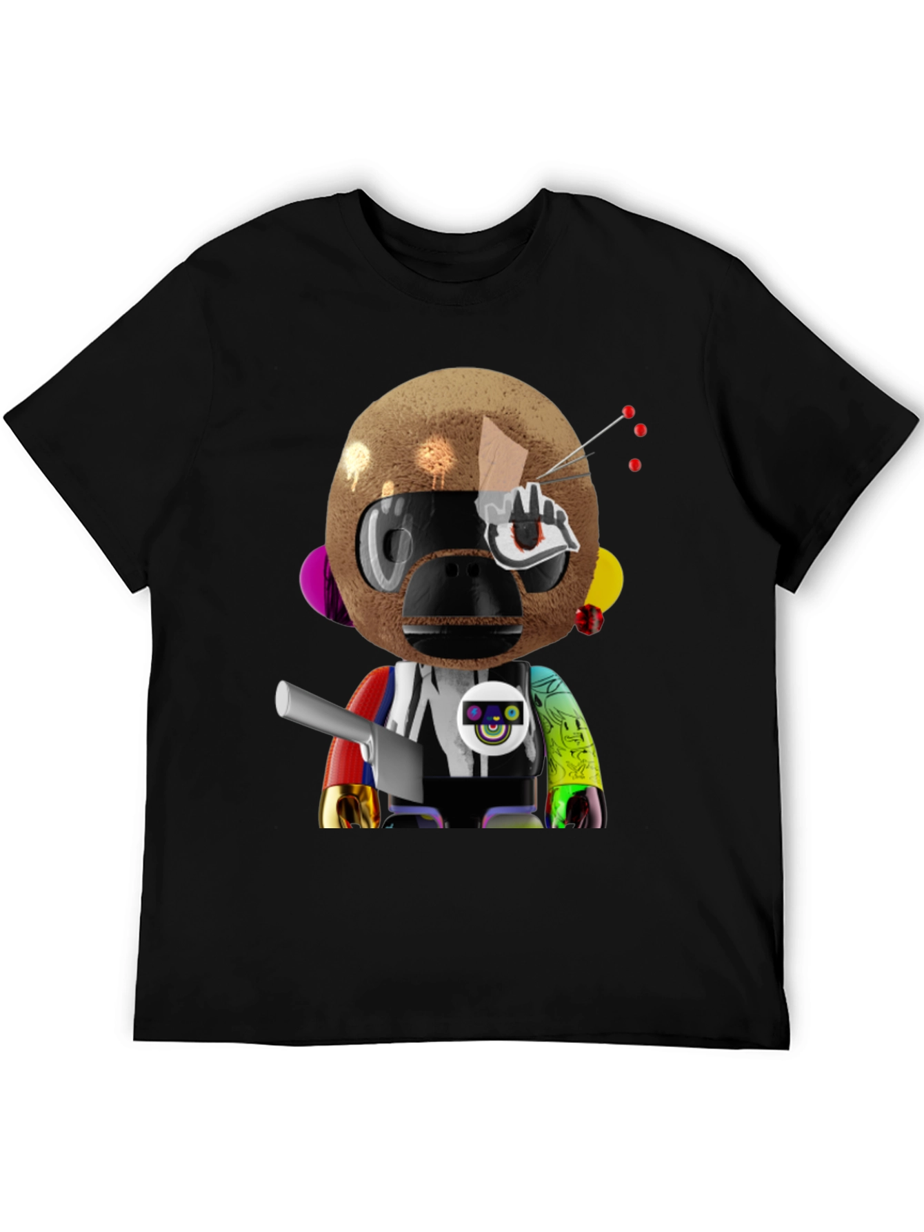 Black Novelty Robot Monkey Graphic T-Shirt view 5