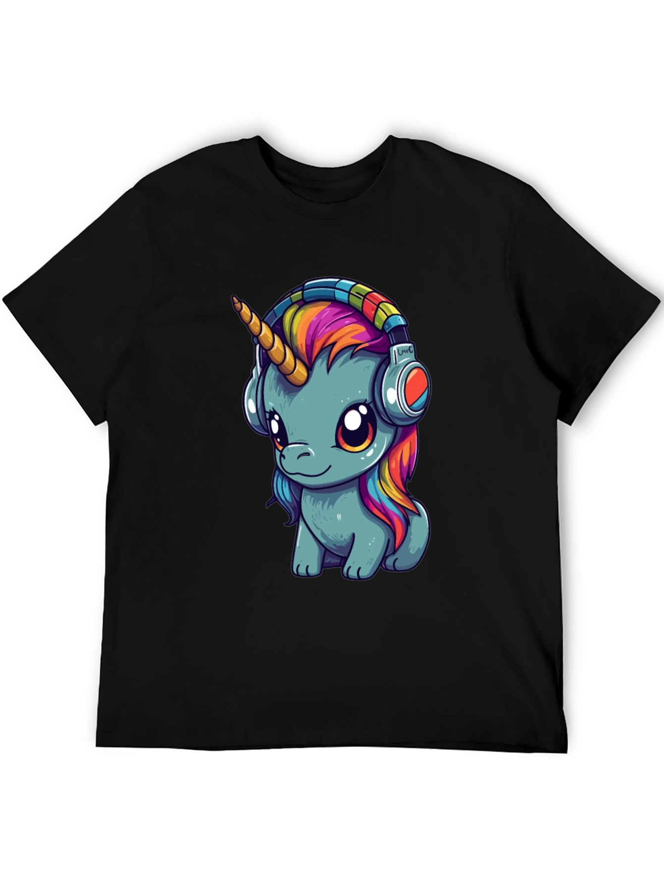 Black Unicorn Headphones Graphic Tee - Black Cotton T-Shirt view 5