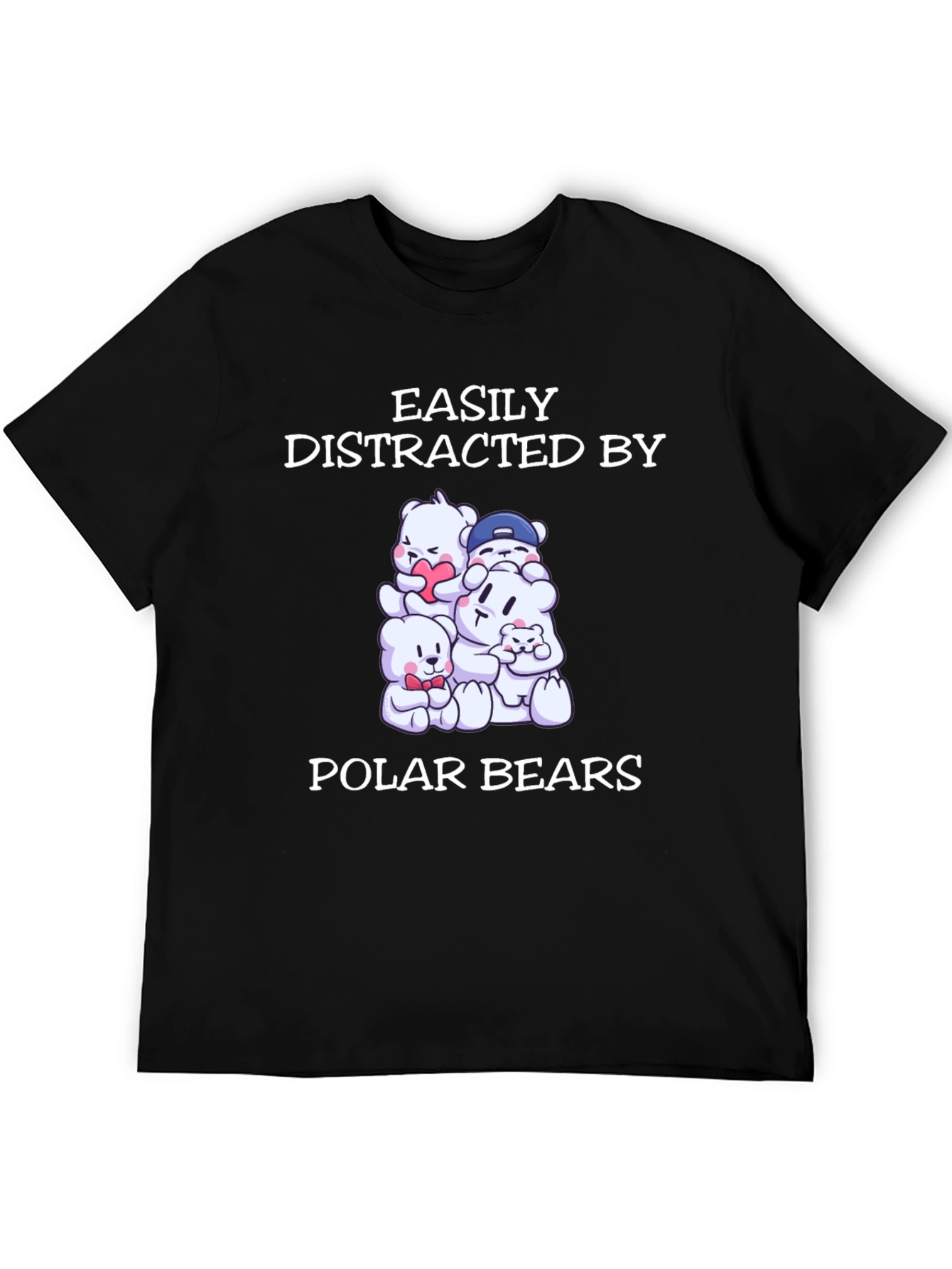 Black Easily Distracted by Polar Bears T-Shirt view 5
