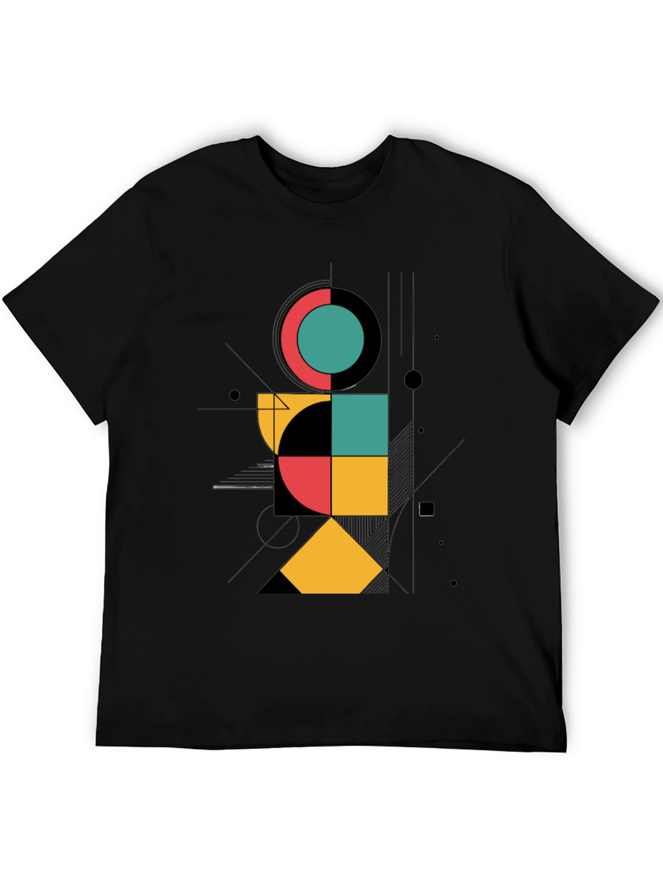 Black Geometric Graphic Print Black T-Shirt view 5