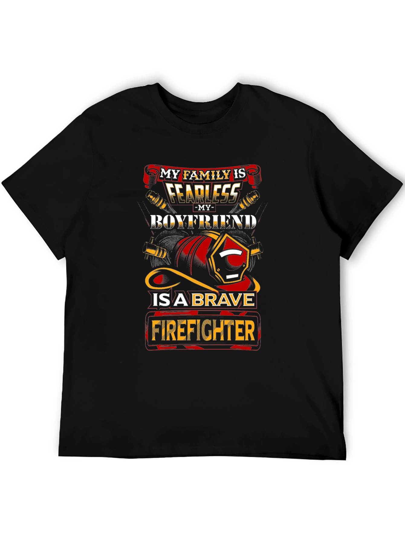 Black Fearless Firefighter Boyfriend Graphic Tee view 5