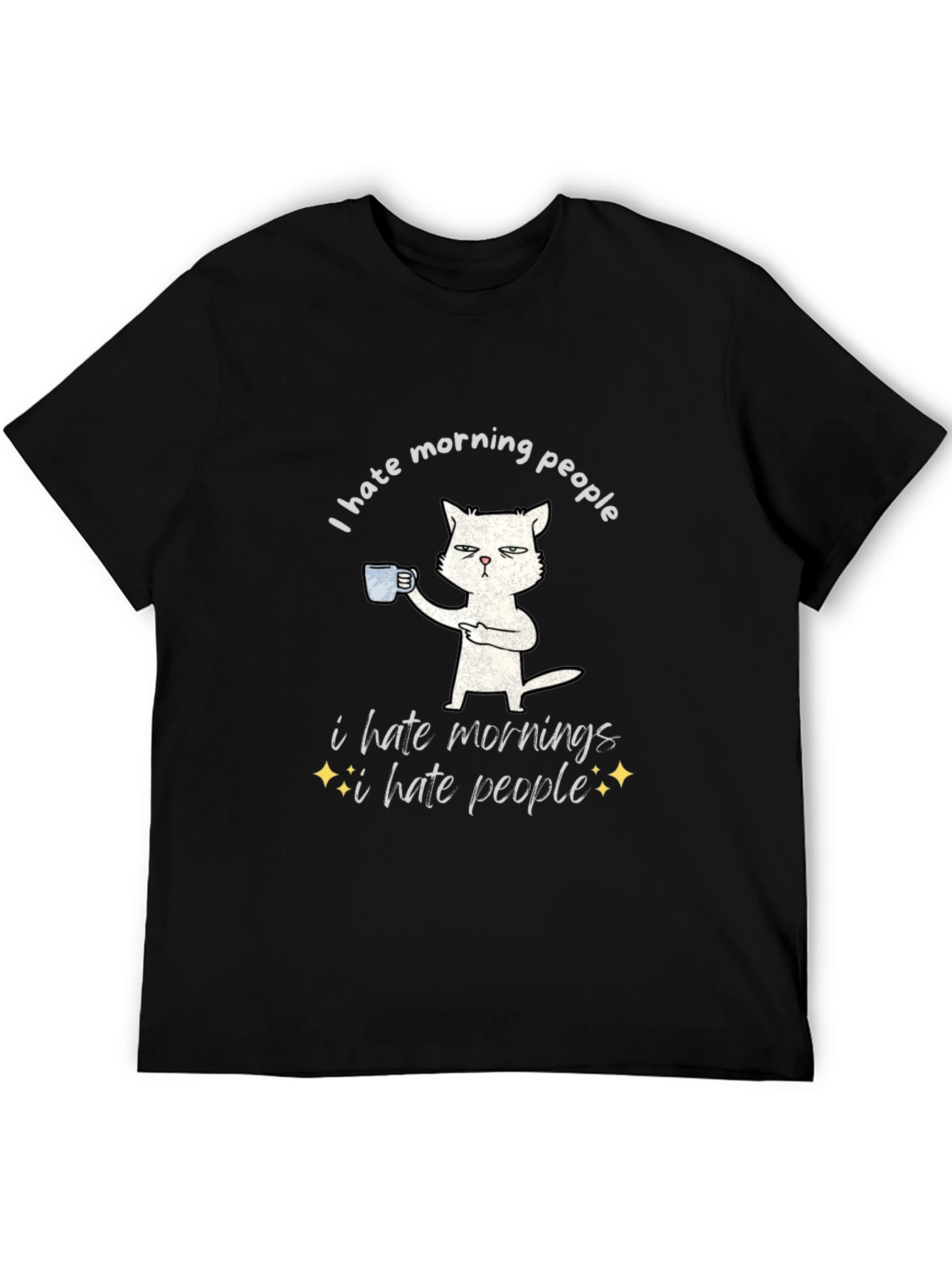 Black I Hate Morning People Cat T-Shirt - Funny Graphic Tee view 5