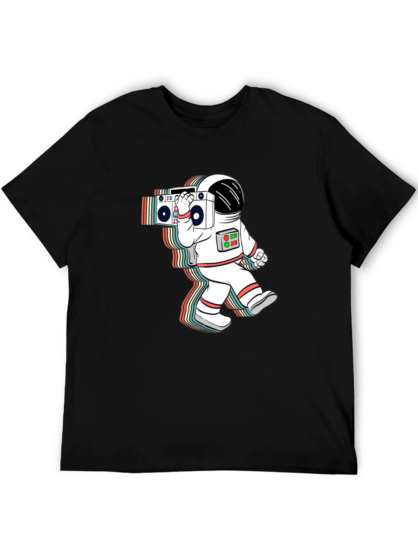 Black Retro Astronaut Boombox Black T-Shirt view 5