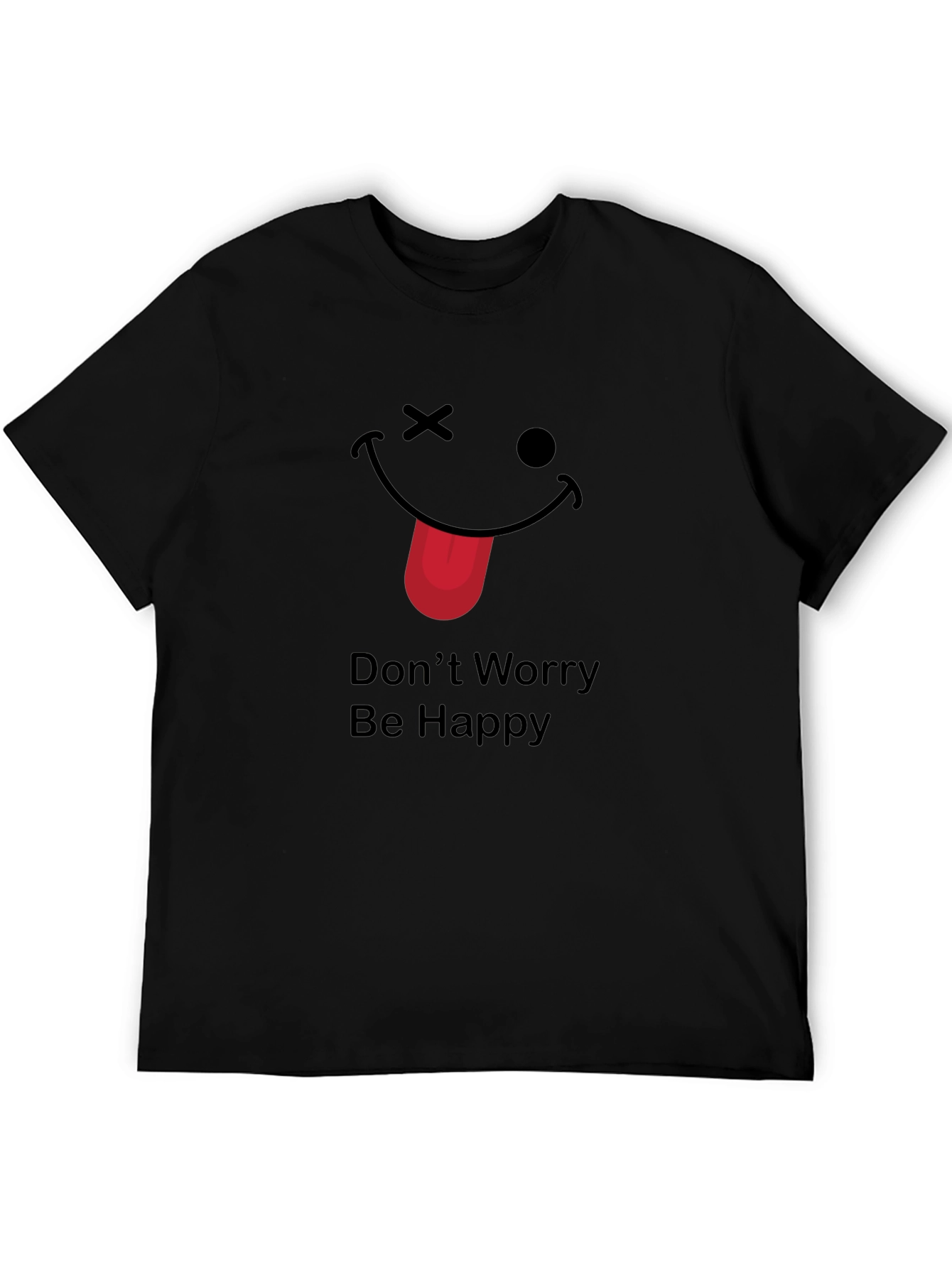 Black Funny "Don't Worry Be Happy" Graphic Tee view 5