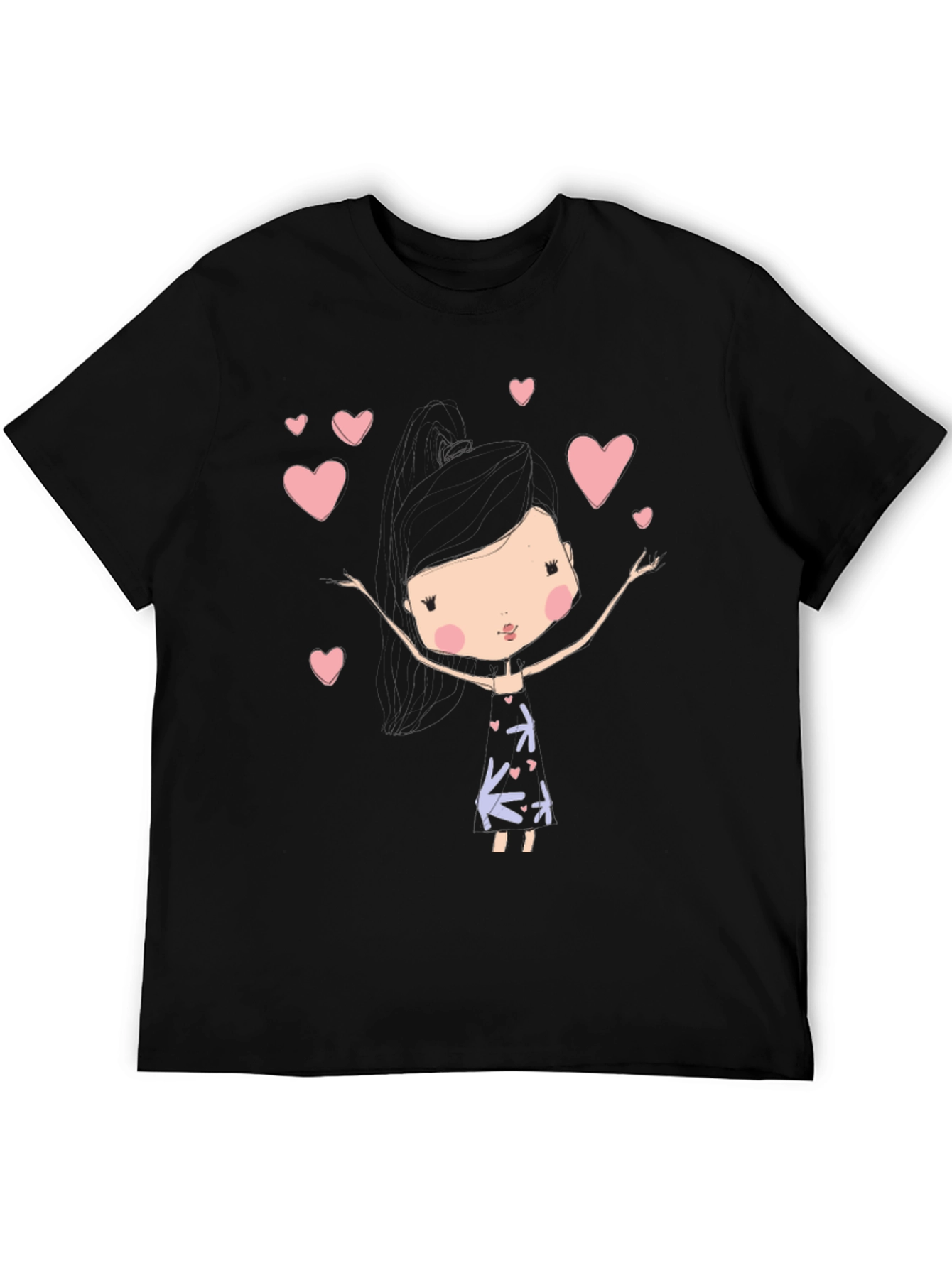 Black Cute Girl Heart T-Shirt view 5
