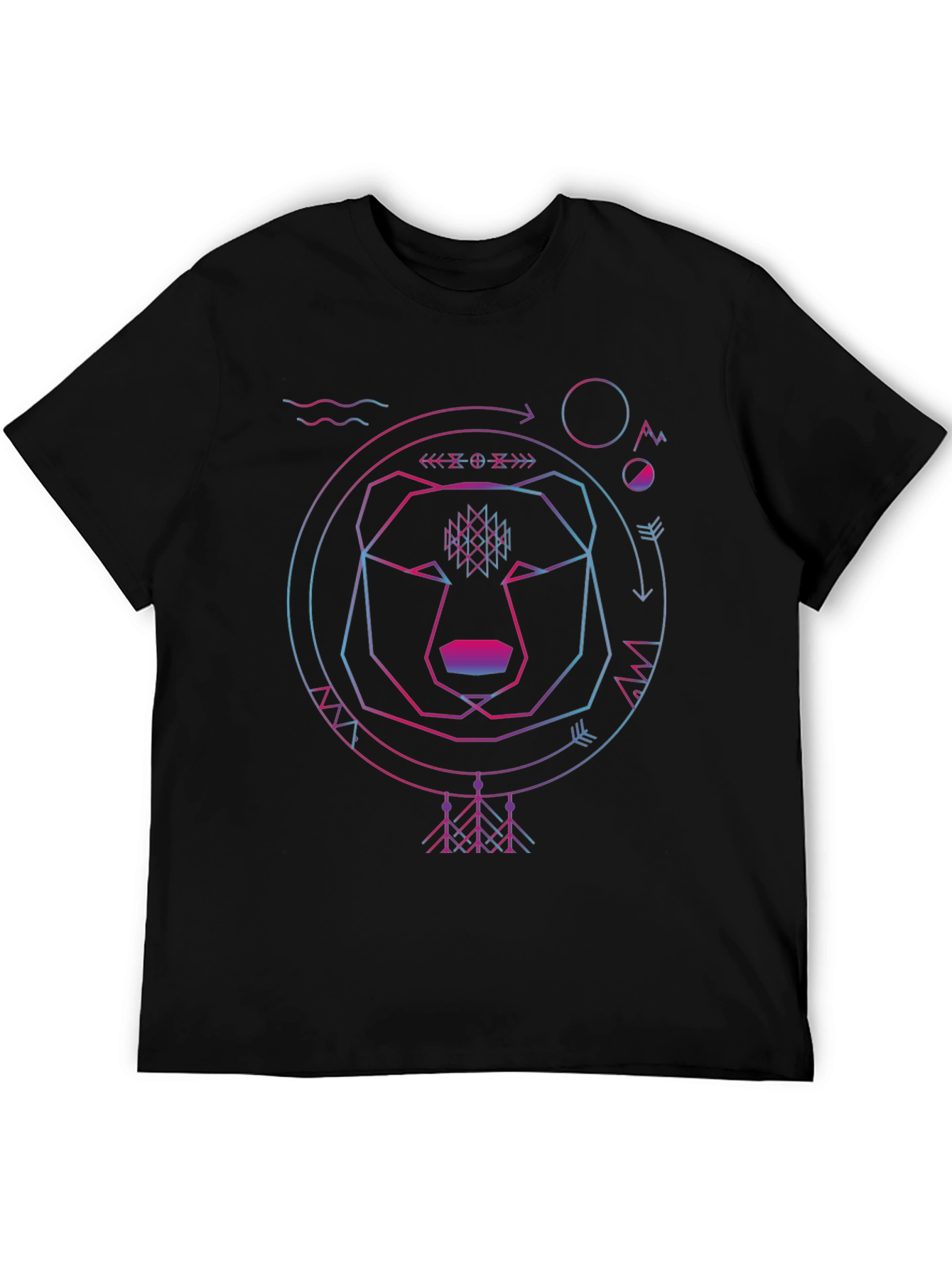 Black Geometric Bear Graphic Tee - Black Cotton view 5