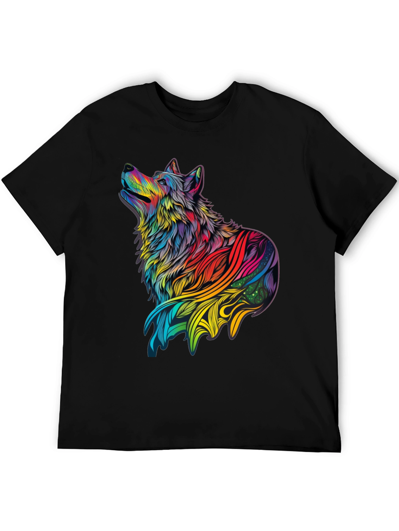 Black Rainbow Wolf Graphic Black T-Shirt view 5