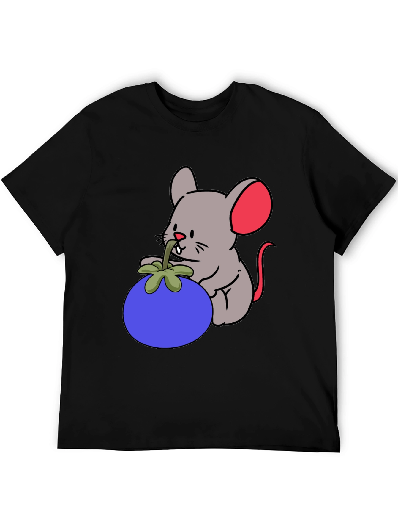 Black Cartoon Mouse & Berry Graphic Black T-Shirt view 5