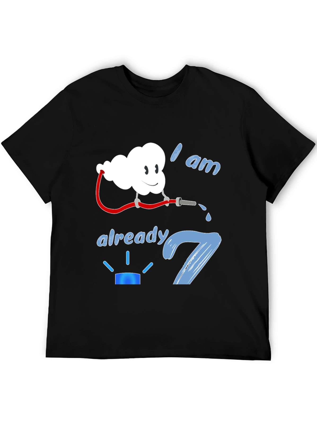 Black I am Already 7 Birthday Firefighter Cloud Black T-Shirt view 5