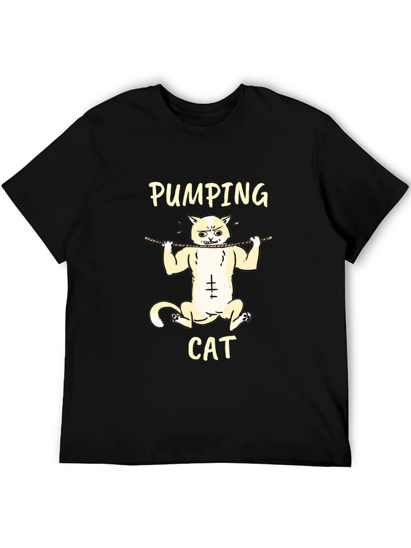 Black Pumping Cat Graphic T-Shirt - Gym Humor Tee view 5