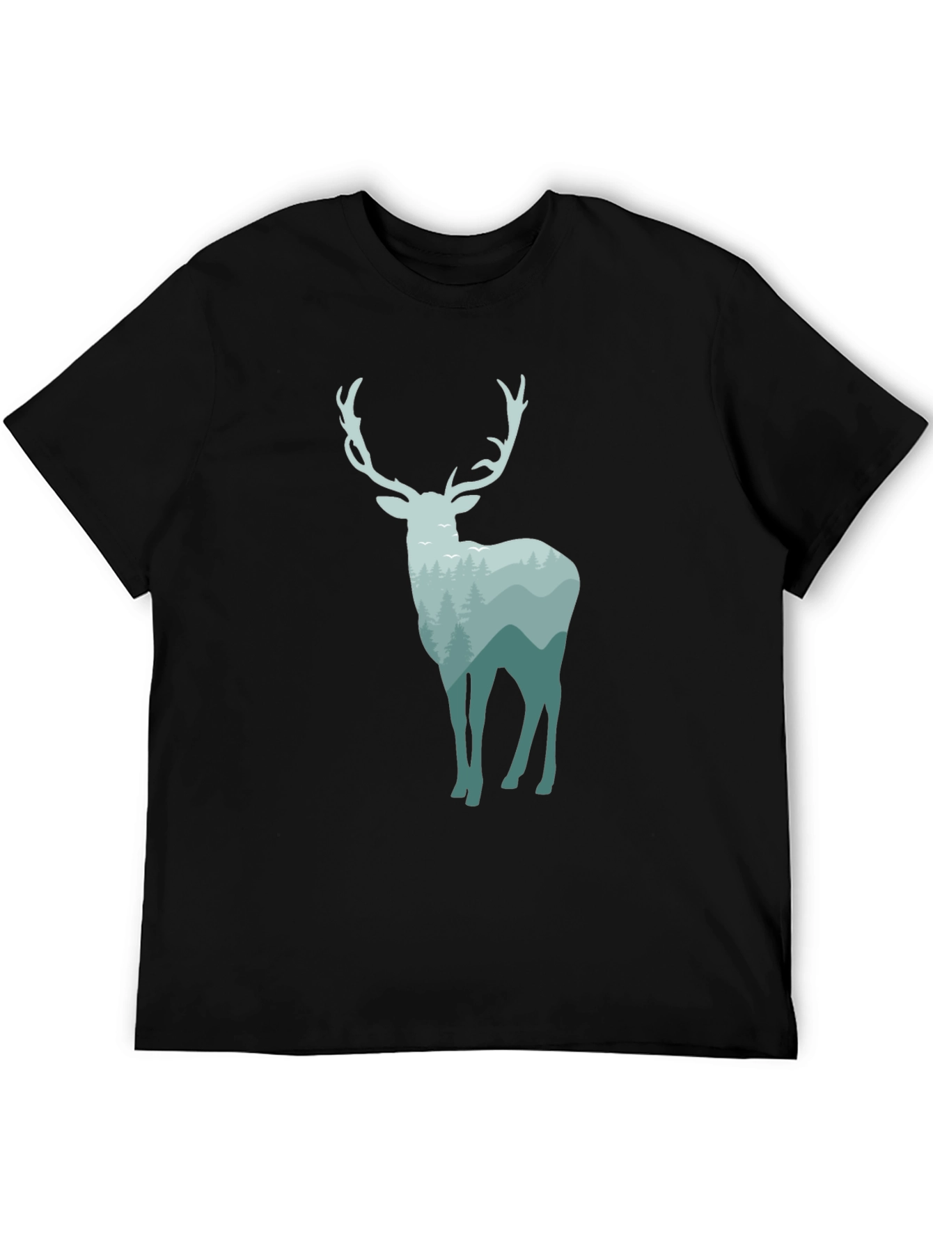 Black Nature Deer Graphic Tee - Black Cotton Blend view 5