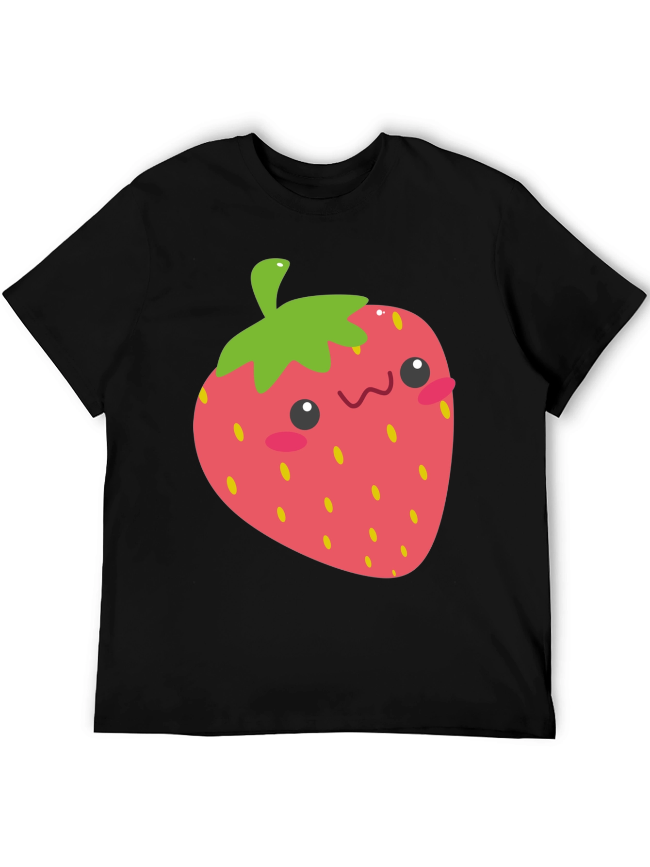 Black Cute Strawberry Graphic Tee - Black Cotton T-Shirt view 5