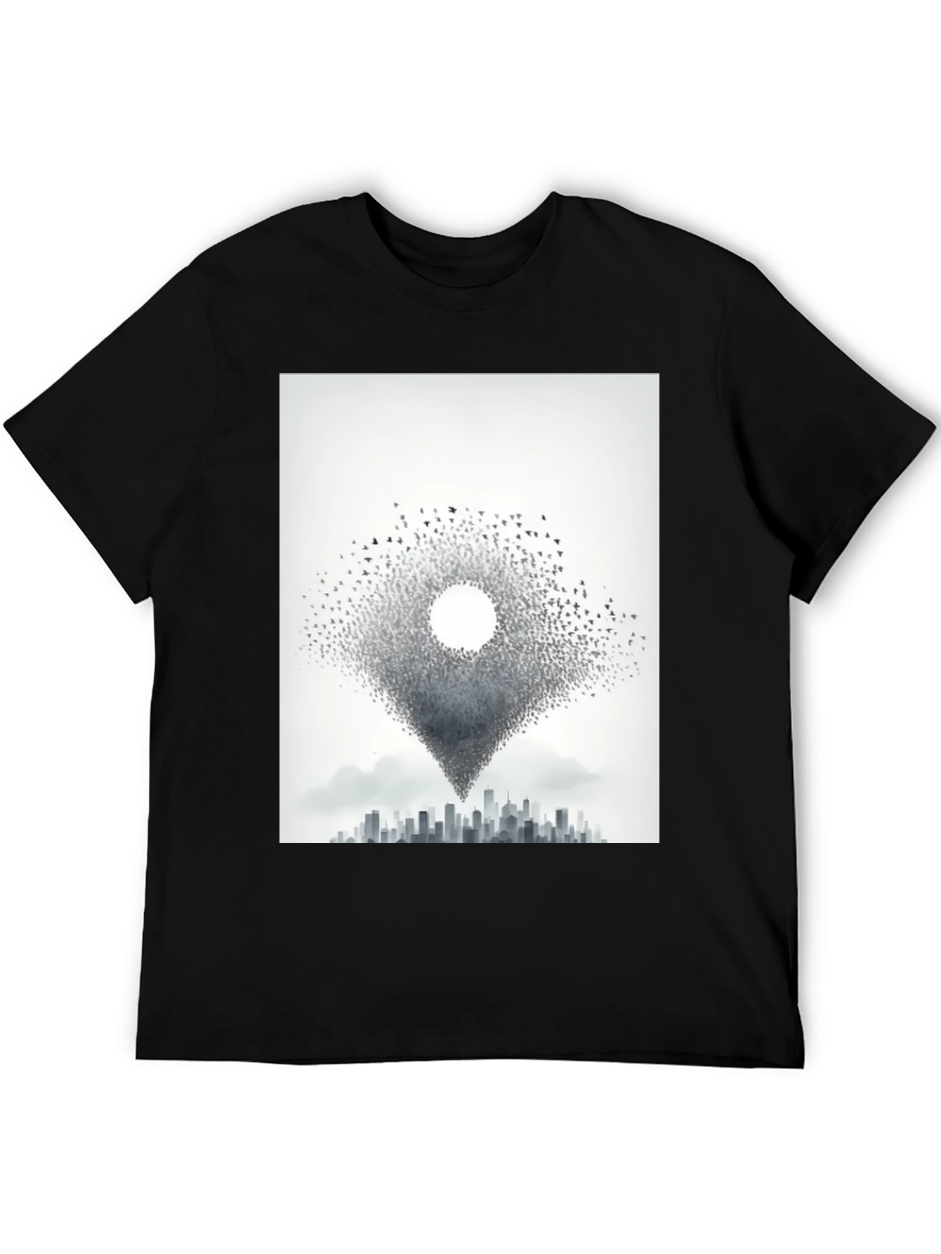 Black Urban Migration T-Shirt - Bird Cityscape Tee view 5