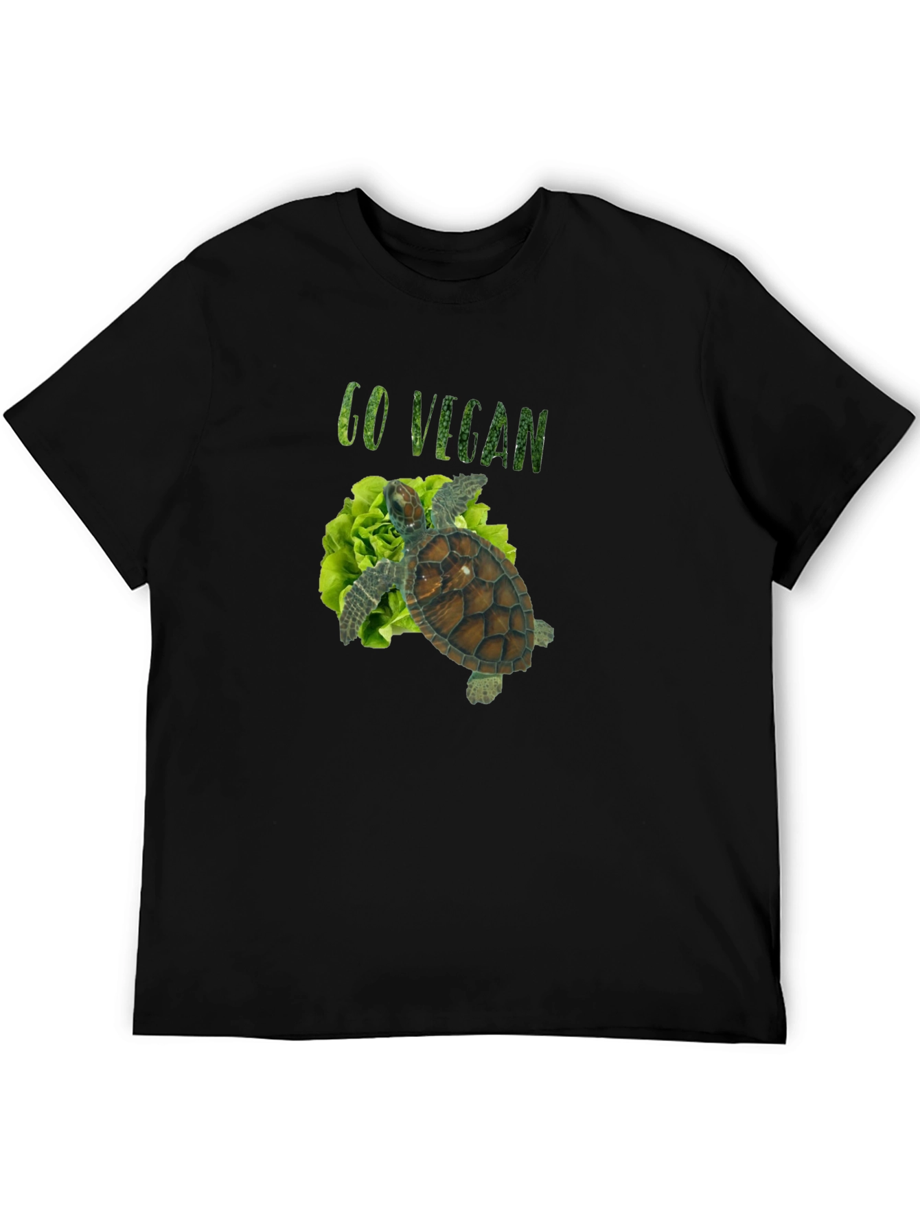 Black Go Vegan Turtle Tee - Unisex Black T-Shirt view 5