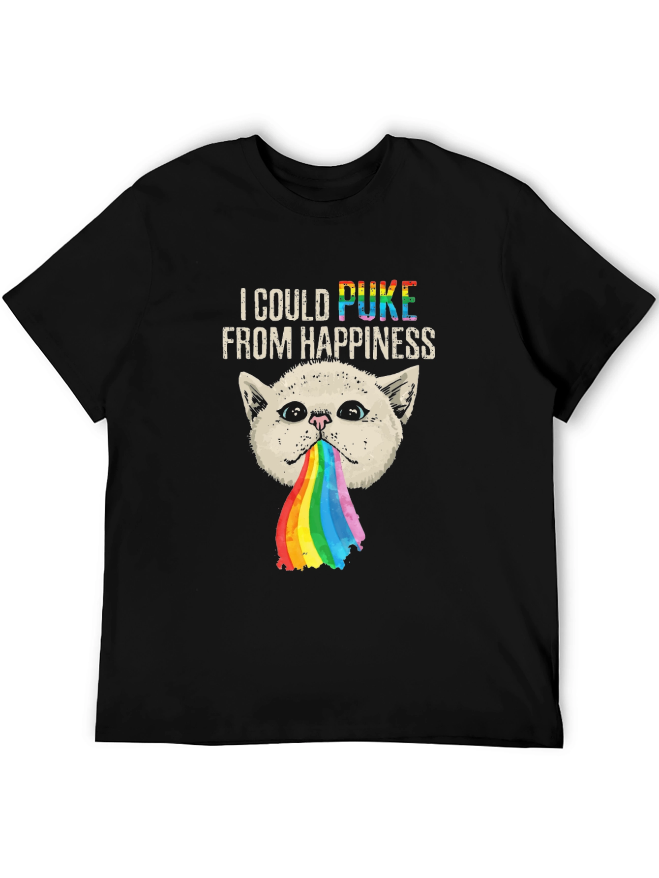 Black Rainbow Puke Cat Graphic Tee view 5