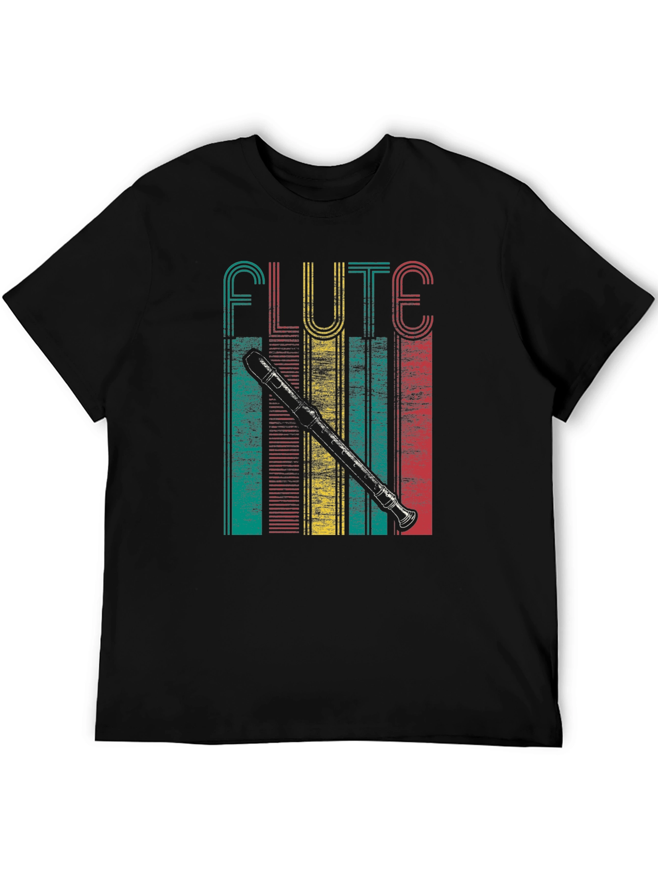 Black Retro Flute Player T-Shirt view 5