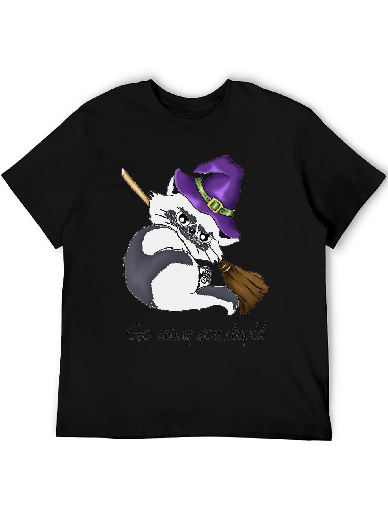 Black Grumpy Witch Raccoon T-Shirt view 5