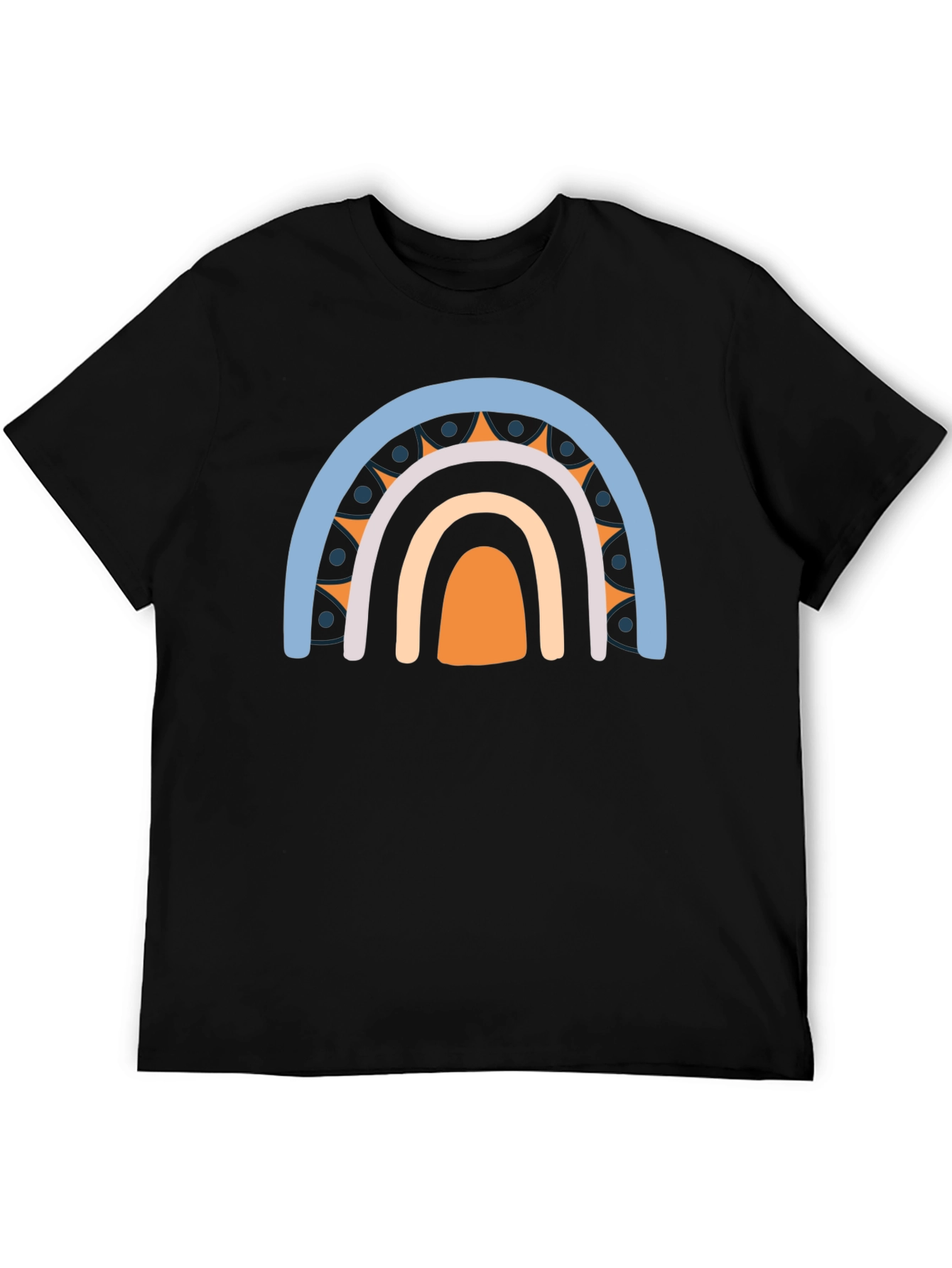 Black Boho Rainbow Graphic Tee - Black Cotton T-Shirt view 5