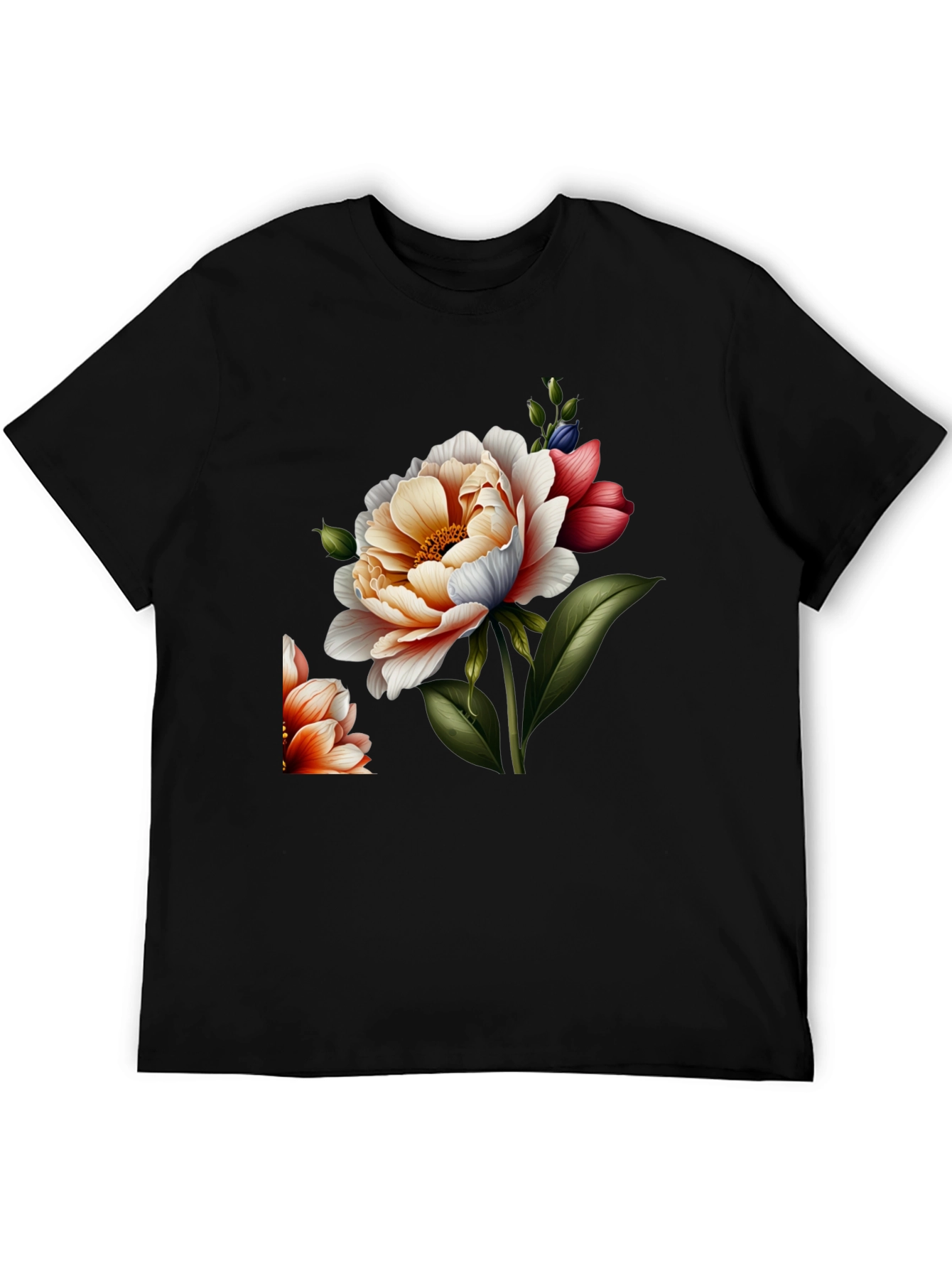 Black Floral Graphic Print Crew Neck Tee - Black view 5