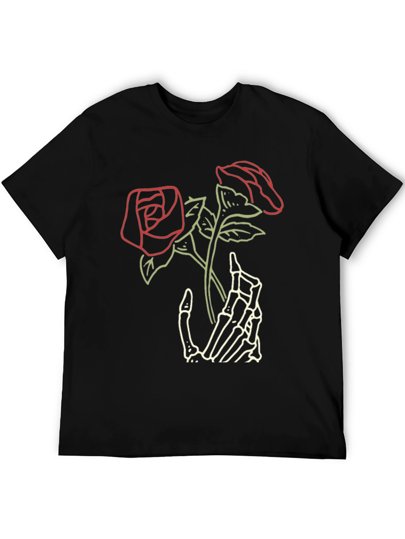 Black Skeleton Hand Roses Graphic Tee - Dark Aesthetic view 5