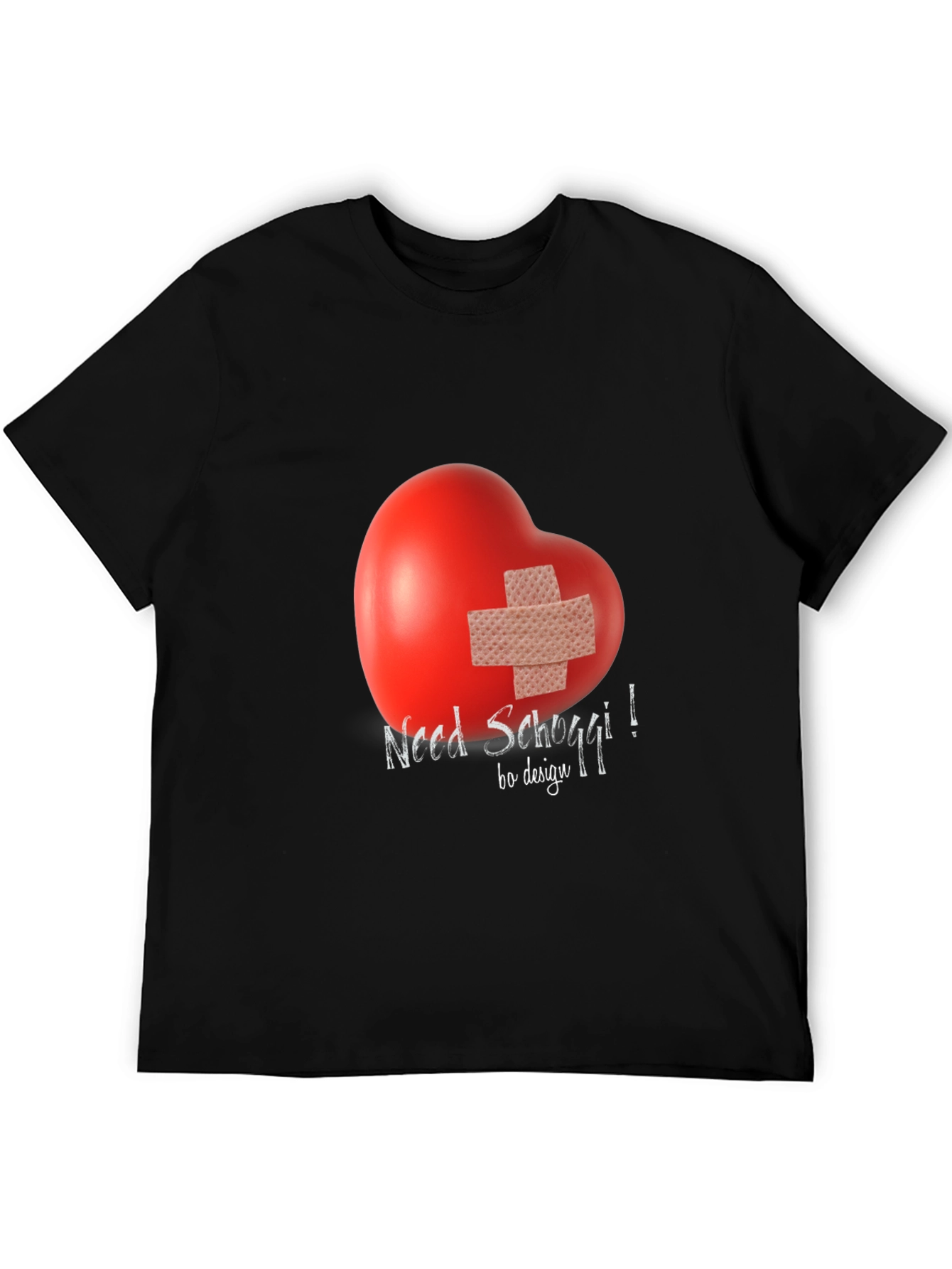 Black Need Schoggi! Heart Bandage Graphic Tee - Unisex Black T-Shirt view 5
