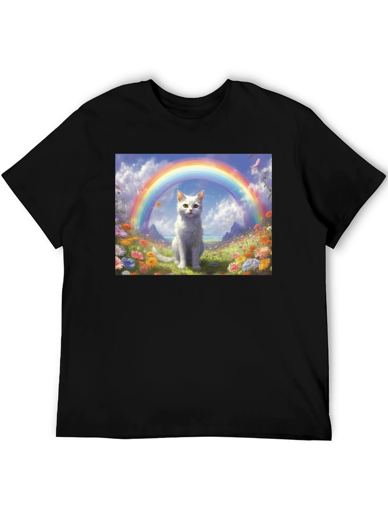Black Cat Rainbow Field T-Shirt - Unique Design view 5