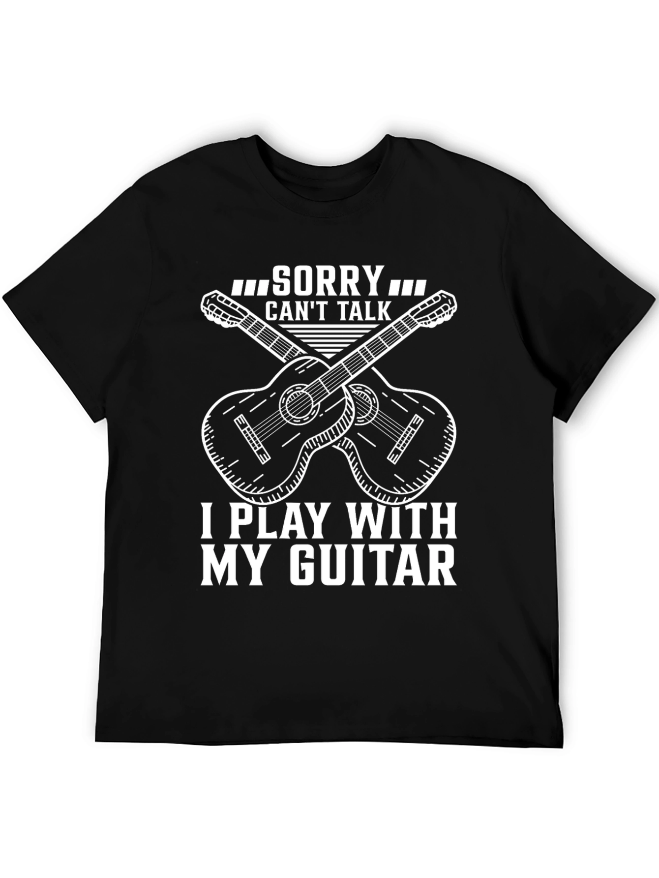 Black Guitar Player T-Shirt: Sorry, Can't Talk view 5