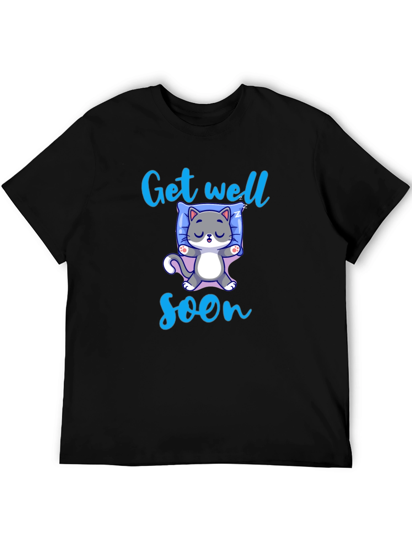 Black Get Well Soon Cute Cat T-Shirt view 5
