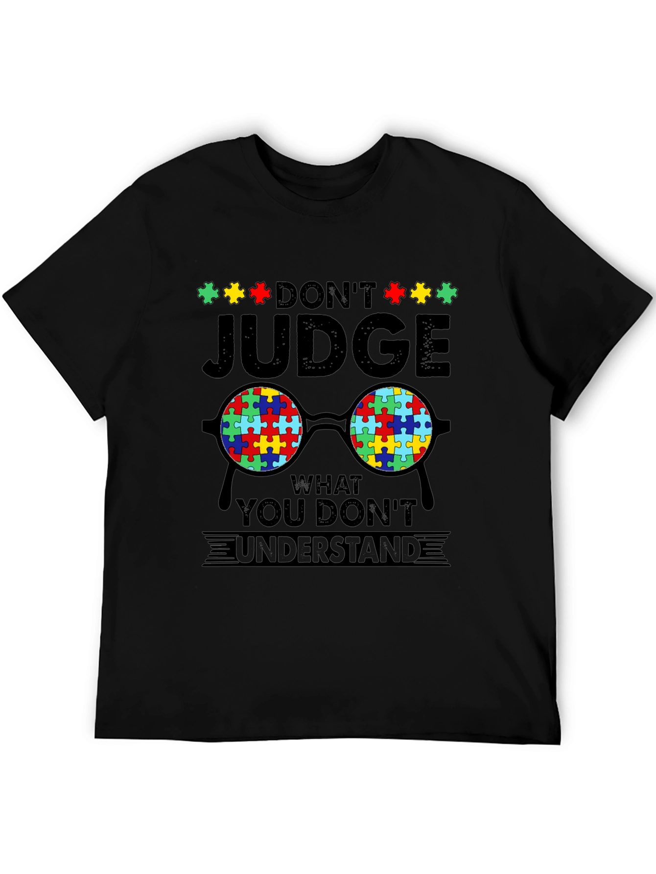Black Autism Awareness T-Shirt - Don't Judge view 5