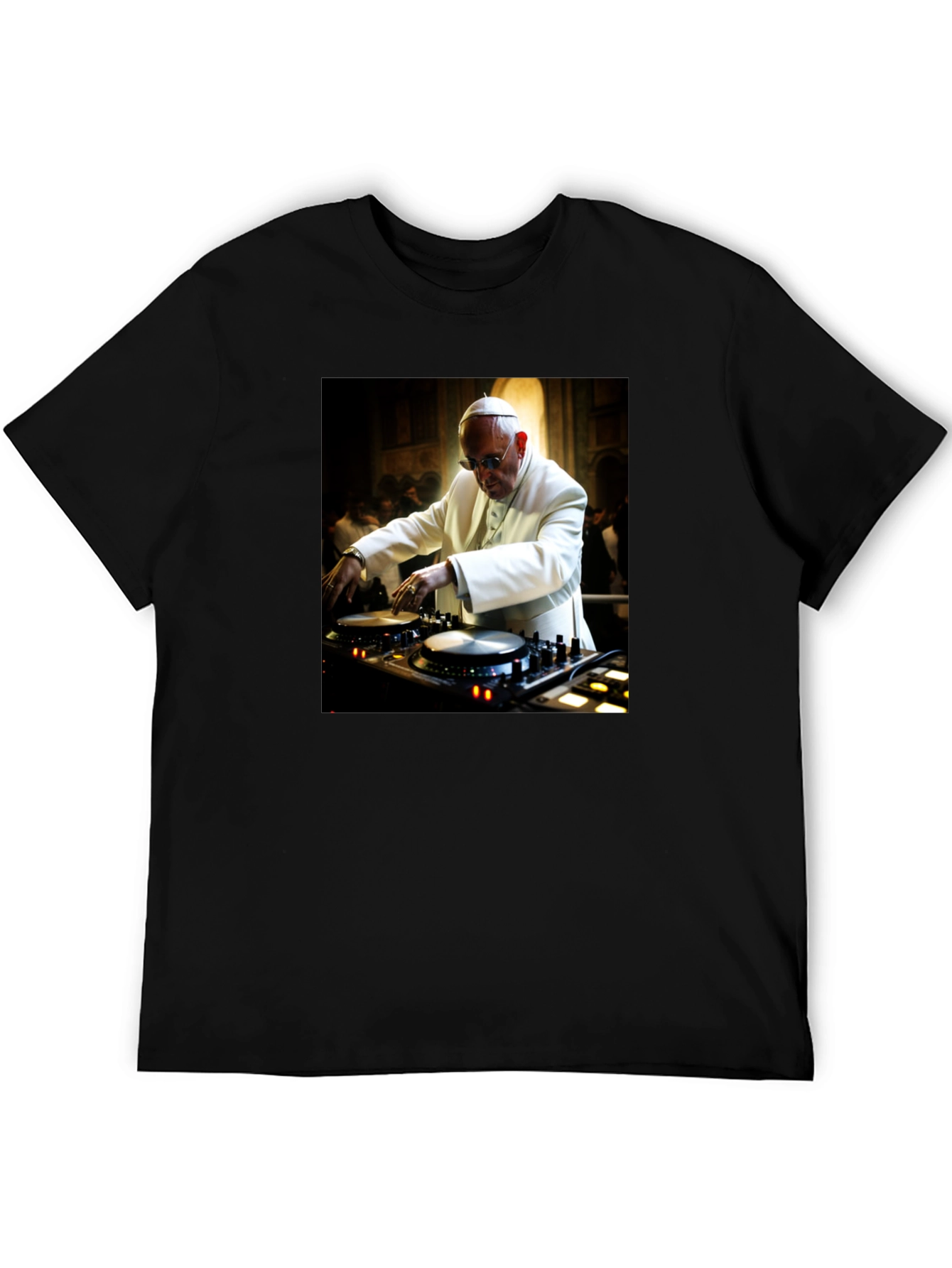 Black DJ Pope Black T-Shirt - Religious Humor view 5