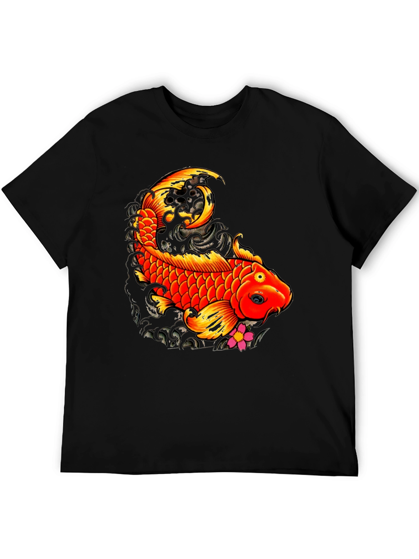 Black Koi Fish Graphic Tee - Black Casual T-Shirt view 5