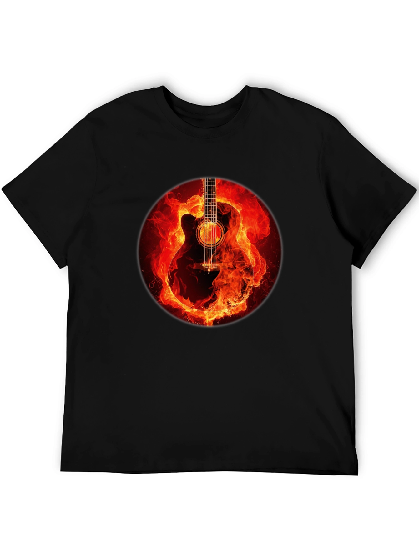 Black Fiery Guitar Graphic Tee - Black Cotton Blend view 5