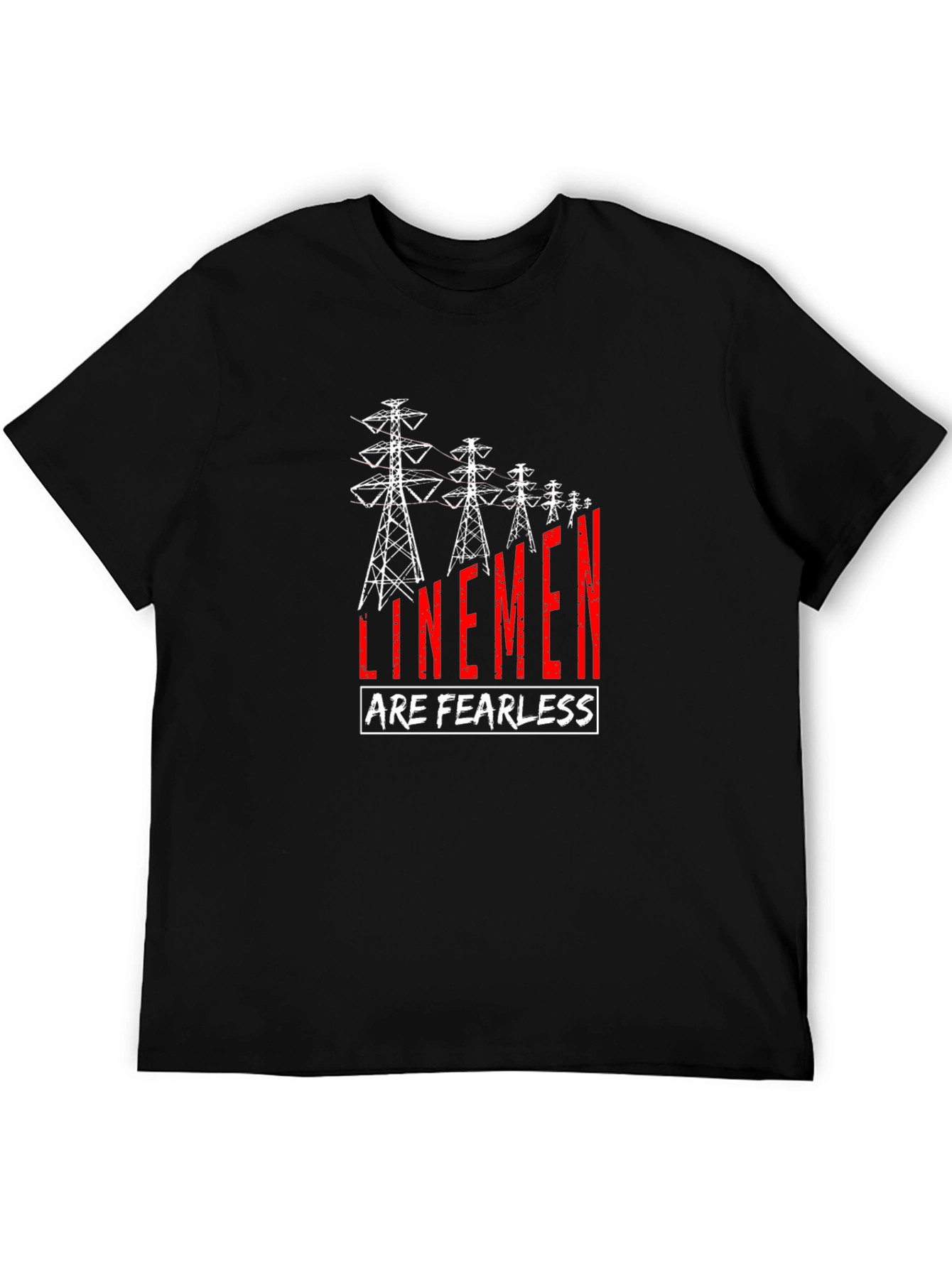 Black Linemen Are Fearless T-Shirt - Black Crew Neck Tee view 5