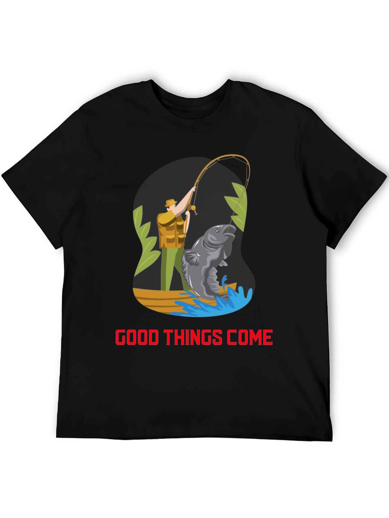 Black Fishing Graphic Tee - Good Things Come T-Shirt view 5