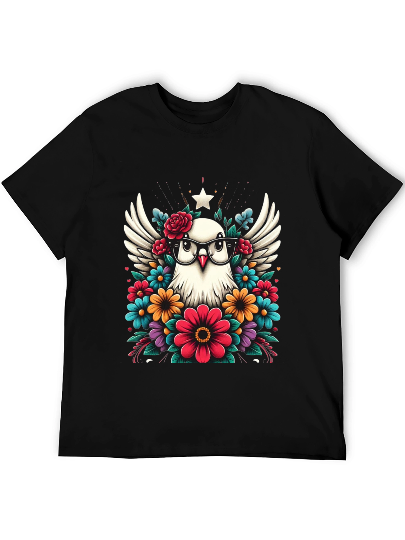 Black Dove with Floral Glasses Graphic Tee view 5