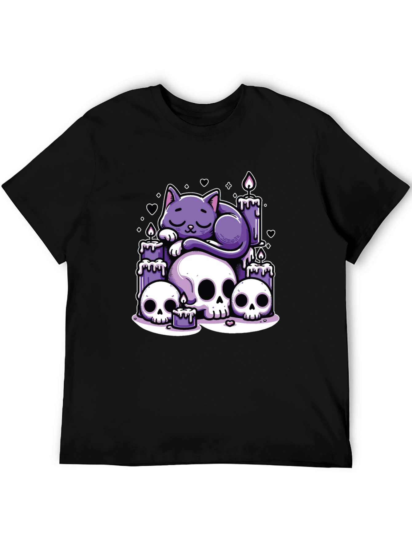 Black Gothic Cat Skull Candle Graphic Tee view 5