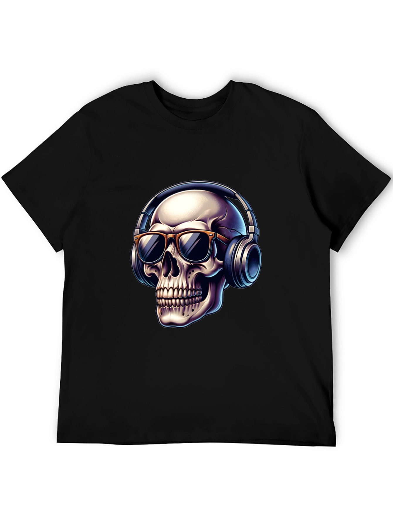 Black Skull with Headphones Graphic T-Shirt - Cool Design view 5