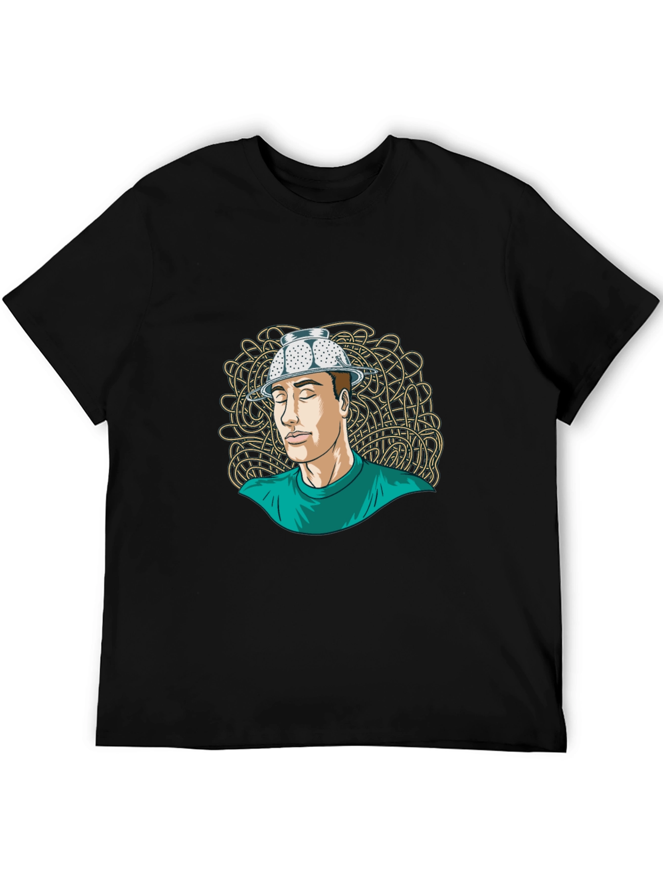 Black Colander Hat Man Tee - Quirky Graphic T-Shirt view 5