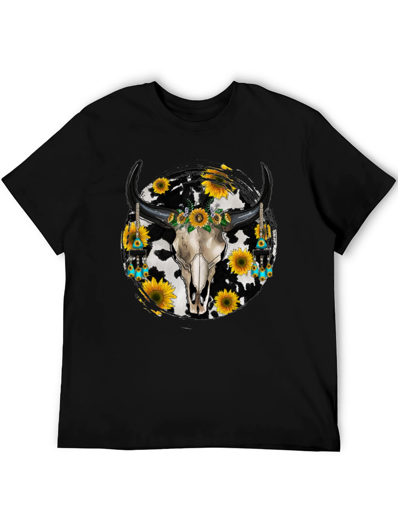 Black Cow Skull Sunflower Graphic Tee view 5