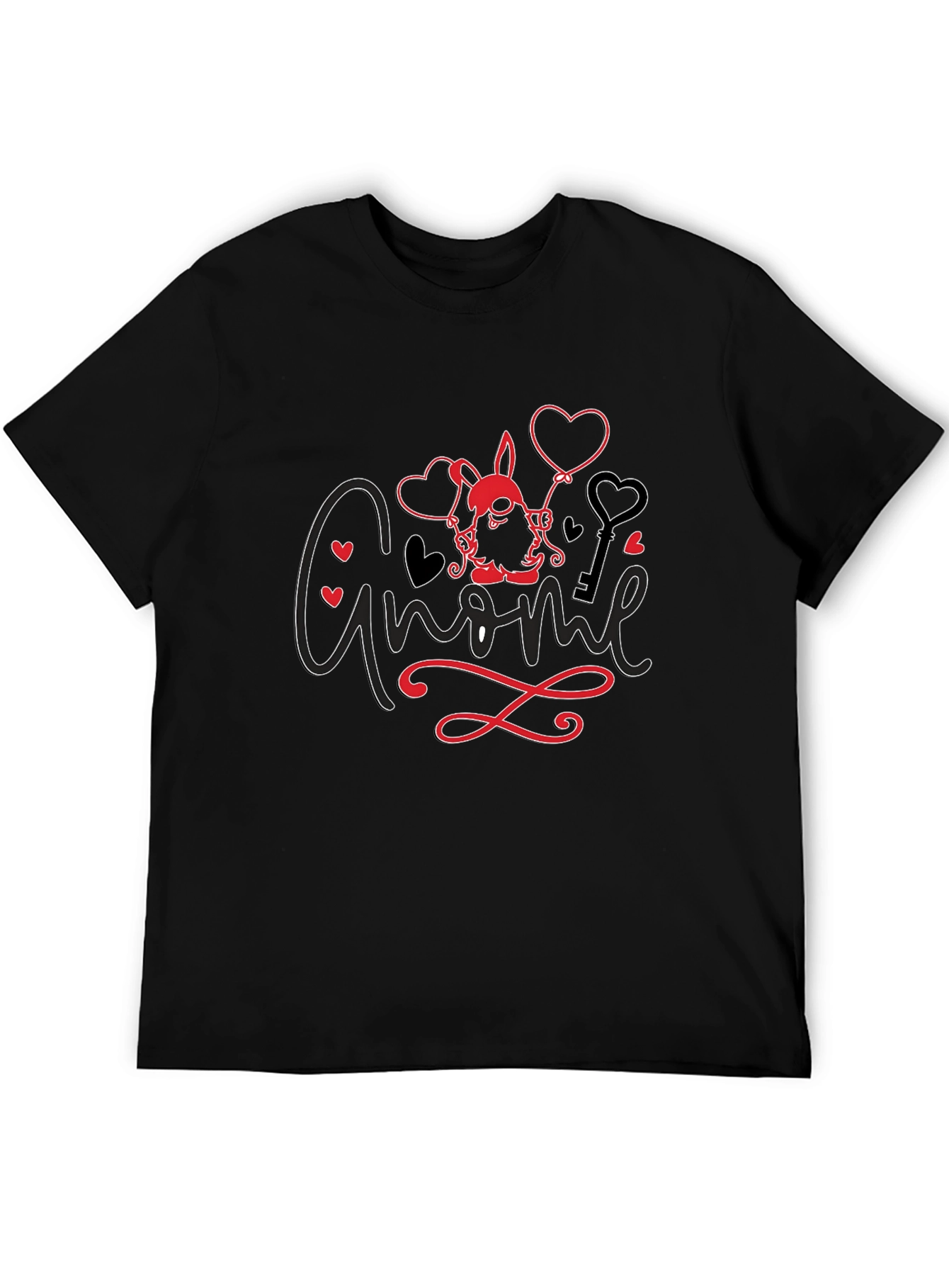 Black Gnome Valentine T-Shirt - Love Heart Key Design view 5