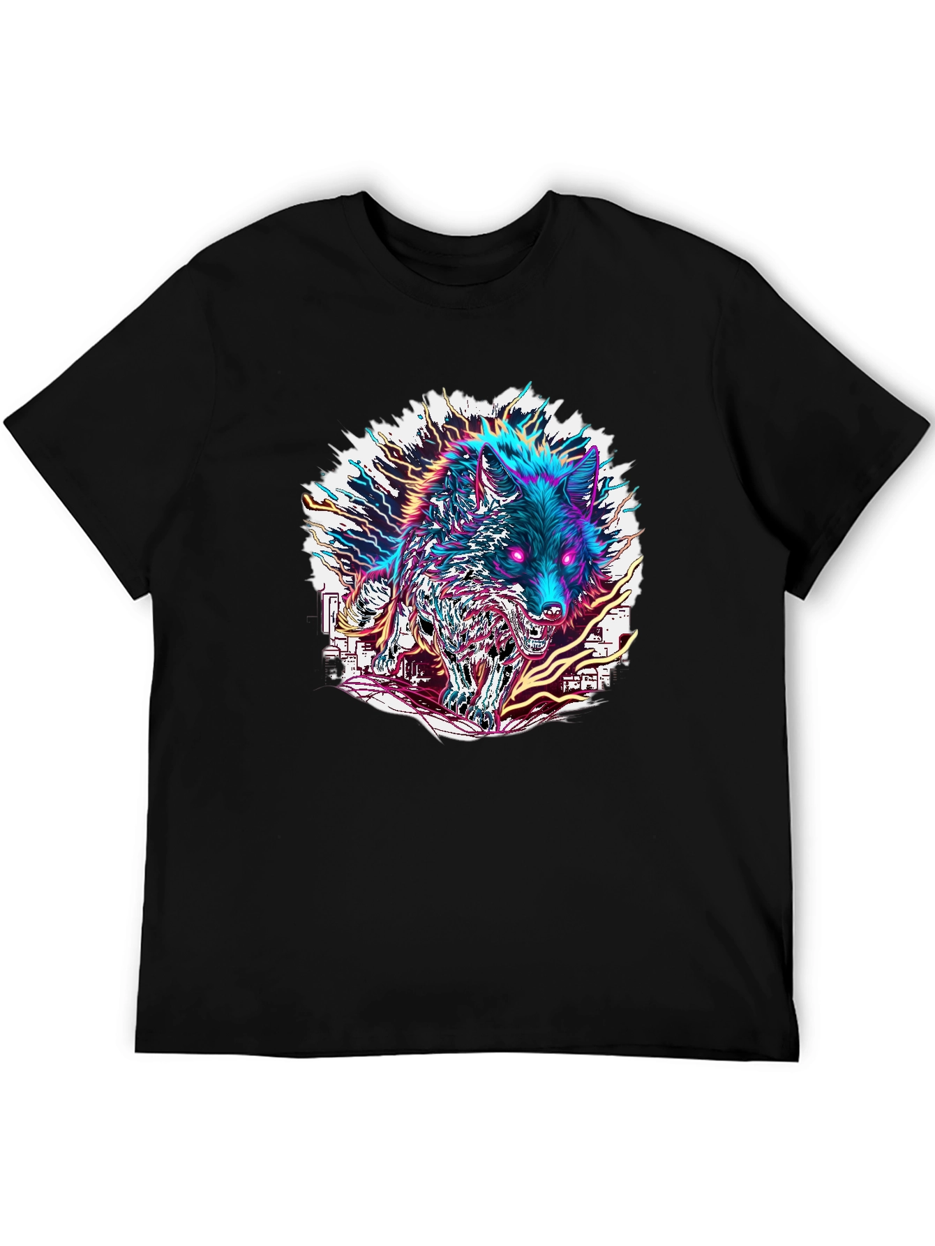 Black Neon Wolf Graphic Tee - Bold Style view 5