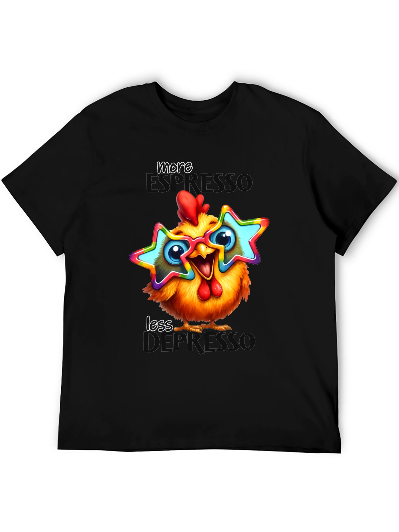 Black Funny Chicken T-Shirt with Star Glasses view 5