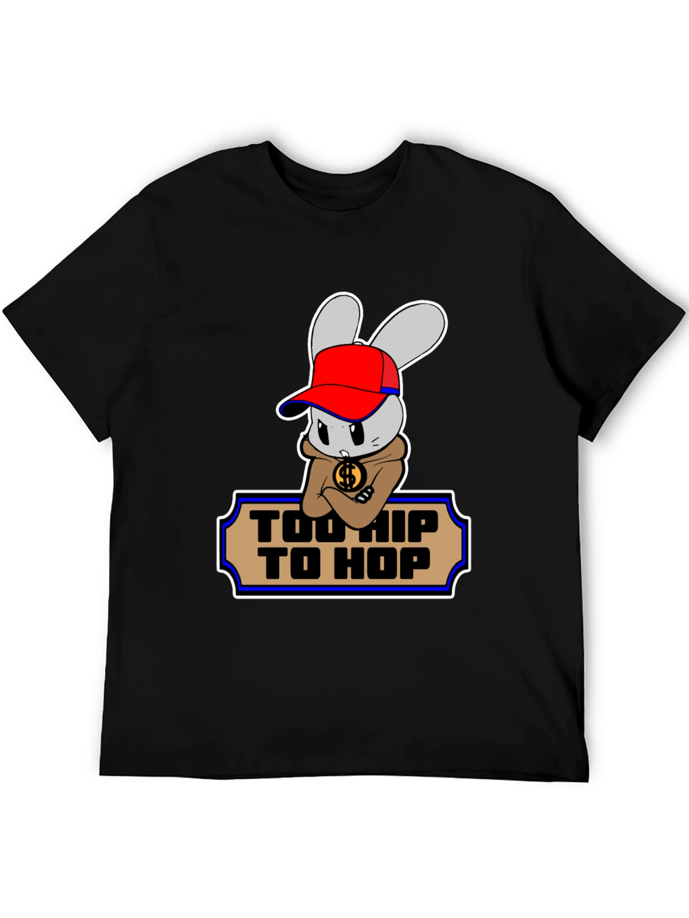 Black Too Hip To Hop Funny Bunny T-Shirt view 5