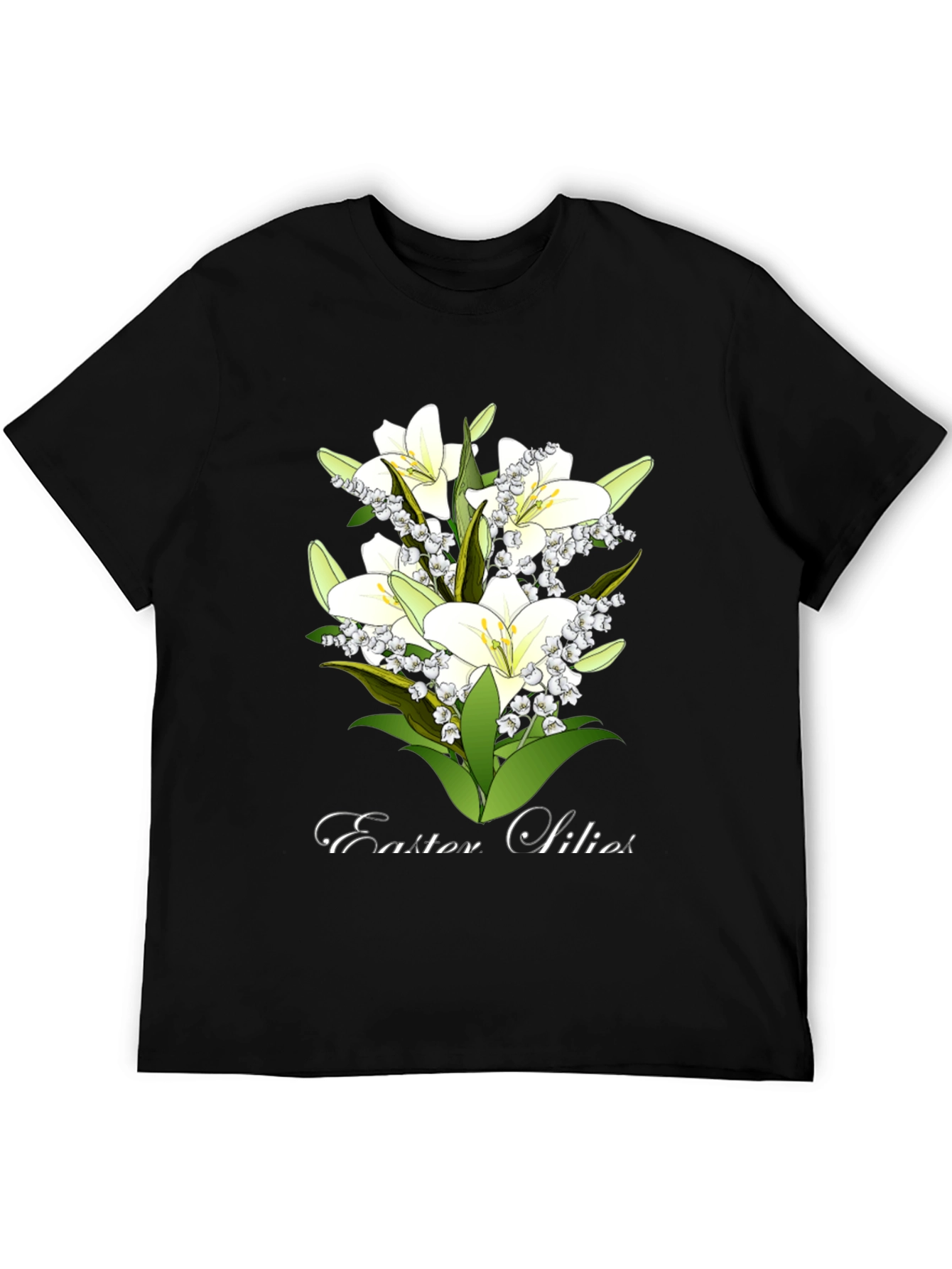 Black Easter Lilies T-Shirt - Floral Spring Design view 5
