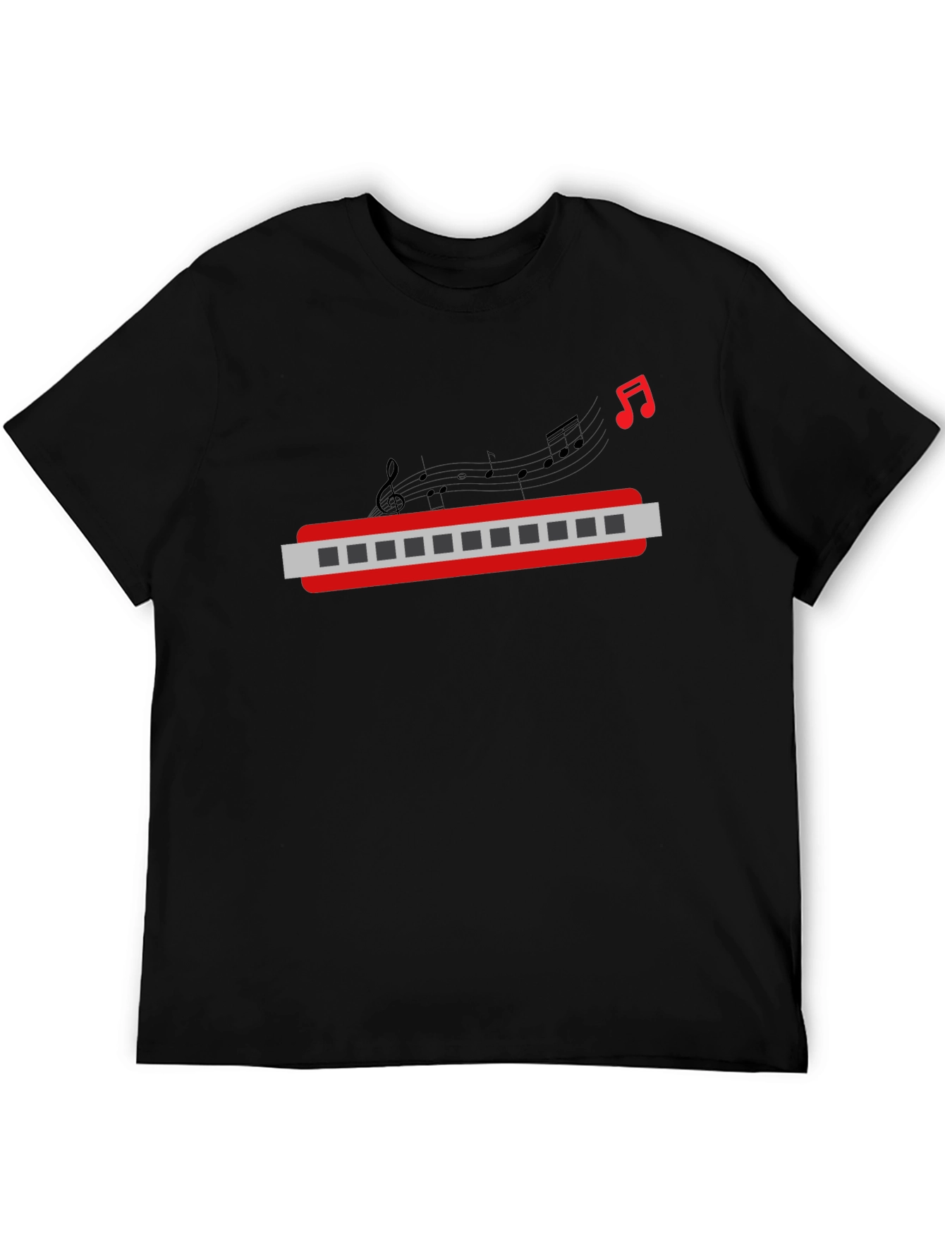 Black Musical Harmonica Graphic Tee - Black view 5