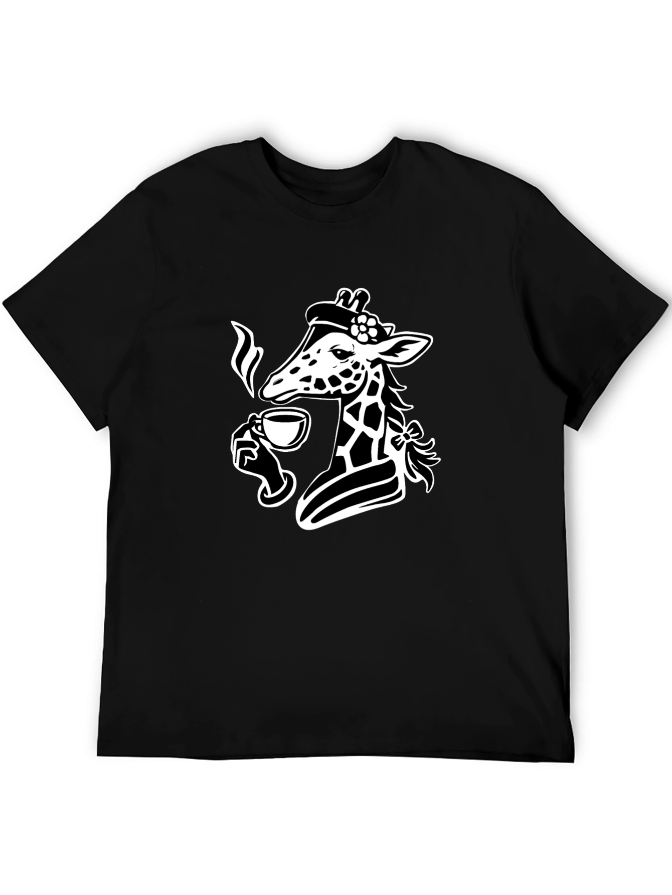 Black Giraffe Sipping Tea Black T-Shirt - Unique Graphic Tee view 5