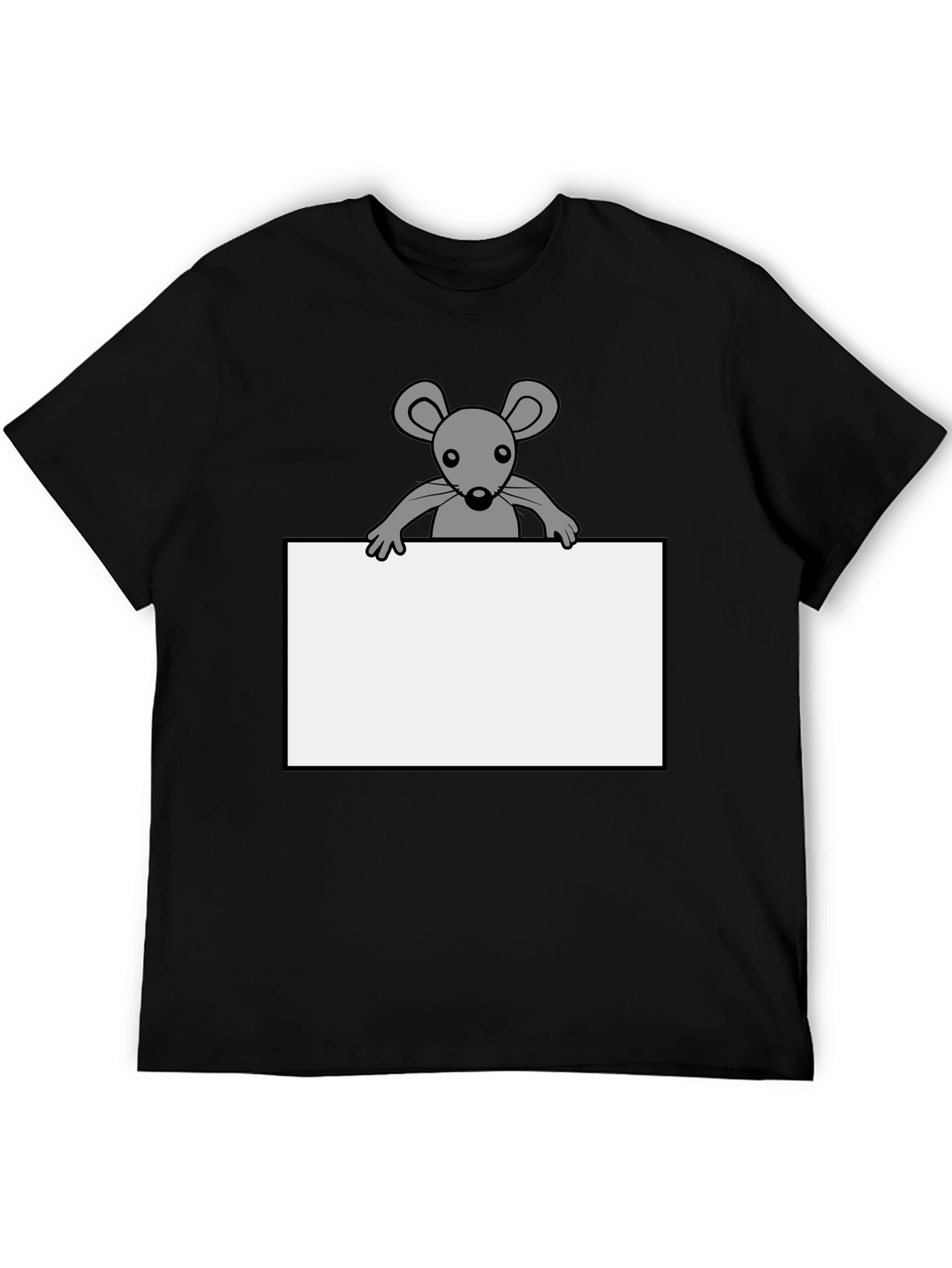 Black Cute Mouse Graphic Tee - Black Cotton T-Shirt view 5
