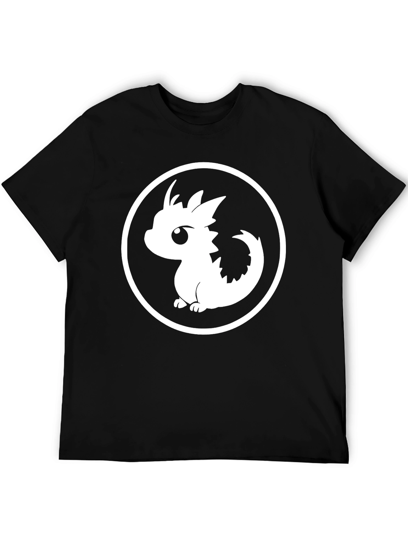 Black Cute Dragon Graphic Tee - Black Cotton T-Shirt view 5