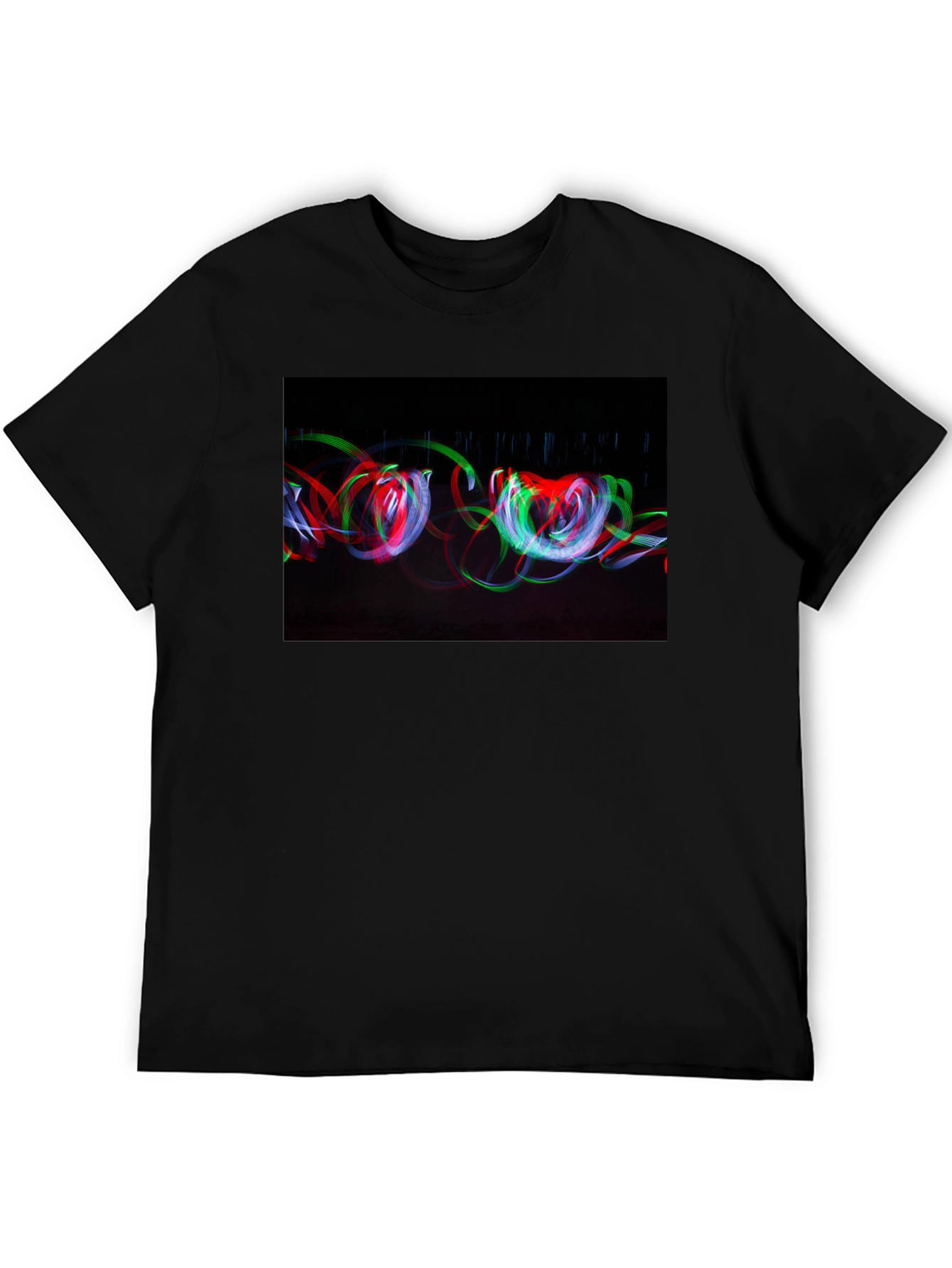 Black Abstract Light Painting Graphic Tee - Black Cotton Blend view 5