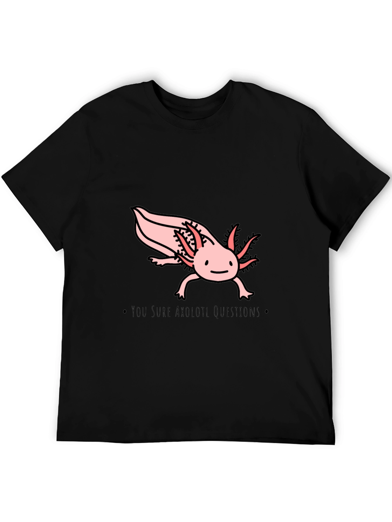 Black Axolotl Questions T-Shirt - Black Cotton Crew Neck view 5